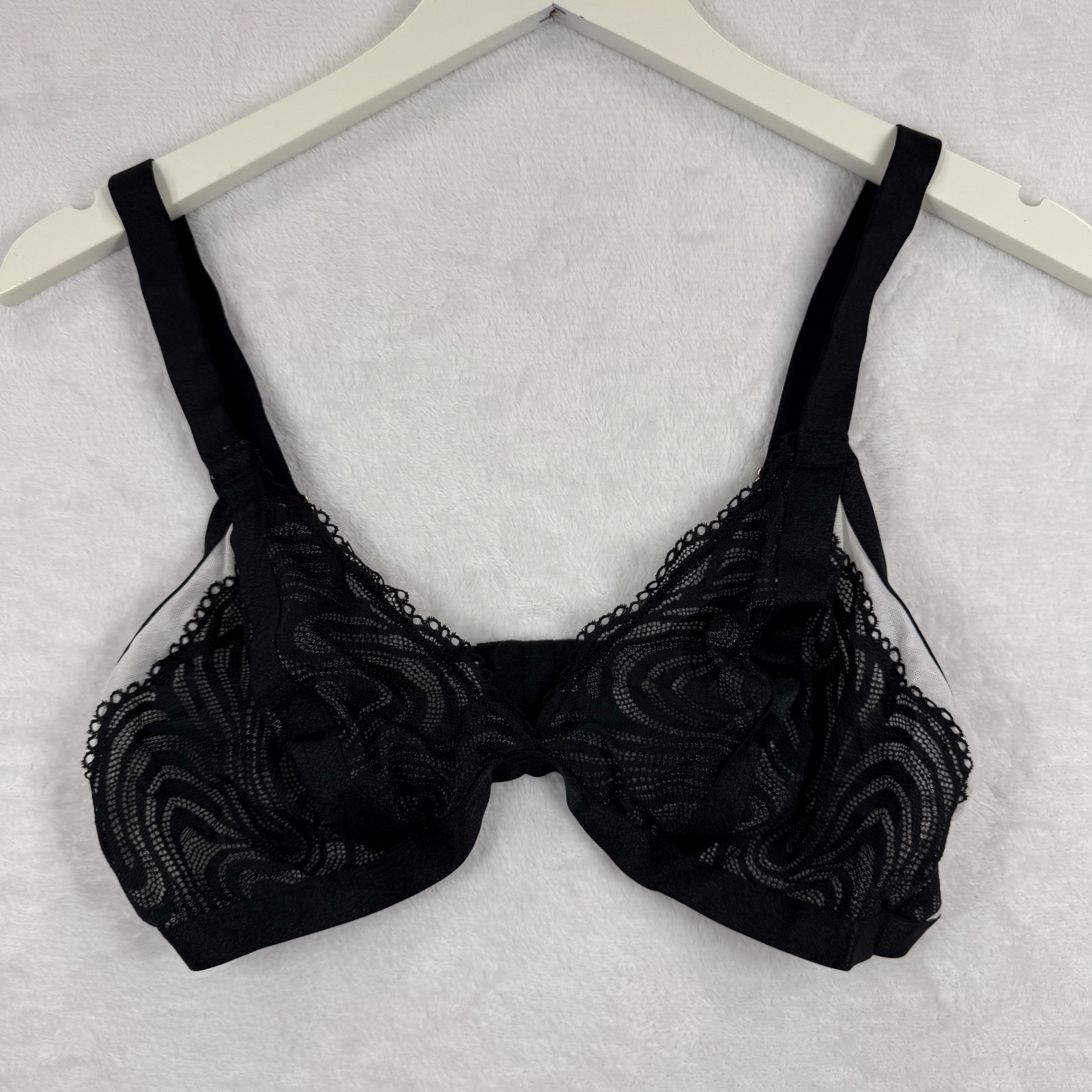 Auden Black Lace Unlined Bralette Sheer Mesh Back Adjustable Straps Size L